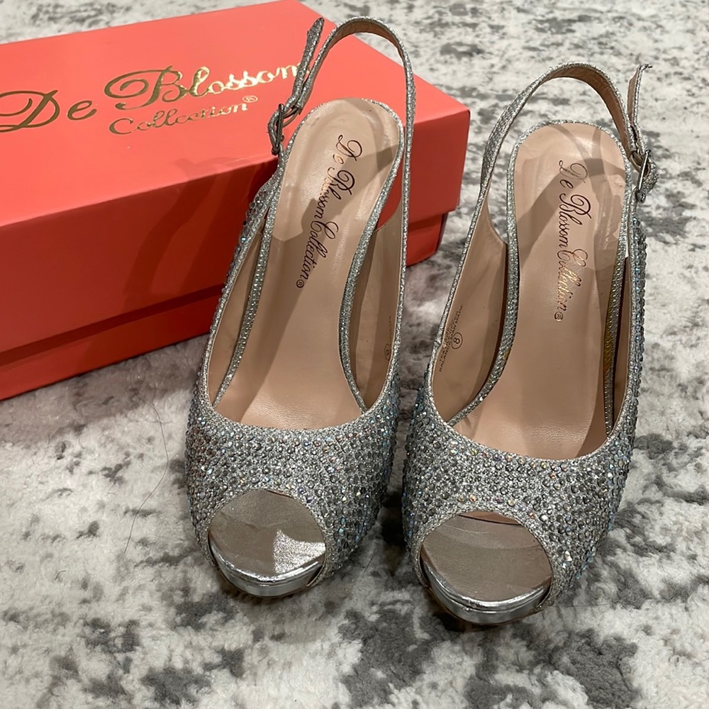 Open toed crystal pumps